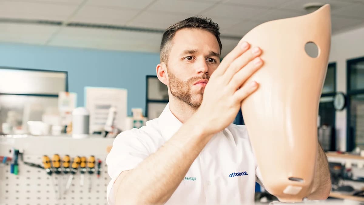 Prosthetist specialist working with a custom prosthetic socket